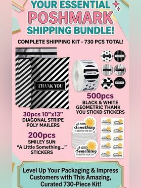 30 Poly Mailers & 700 Stickers Bundle